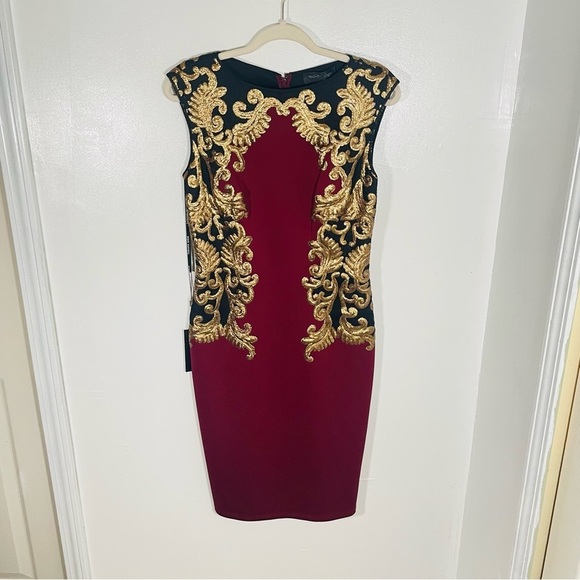 NEW Tadashi Shoji Milana Sequin Embroidered Neoprene Sheath Dress Cocktail Party - Picture 2 of 10
